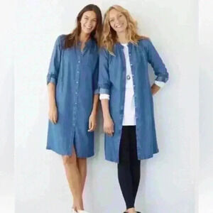 J Jill Denim Chambray Long Adjustable Sleeve Button Up Shirt Dress Medium Petite